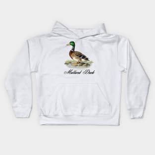 a duck standing on a rock Kids Hoodie